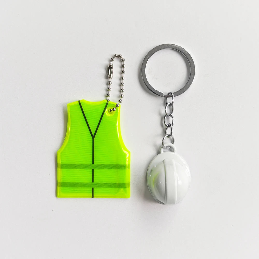 Creative Vest + Safety Helmet Shaped Keychain, Night Travel Sports Reflective Pendant for Backpack Luggage Hanging Accessories