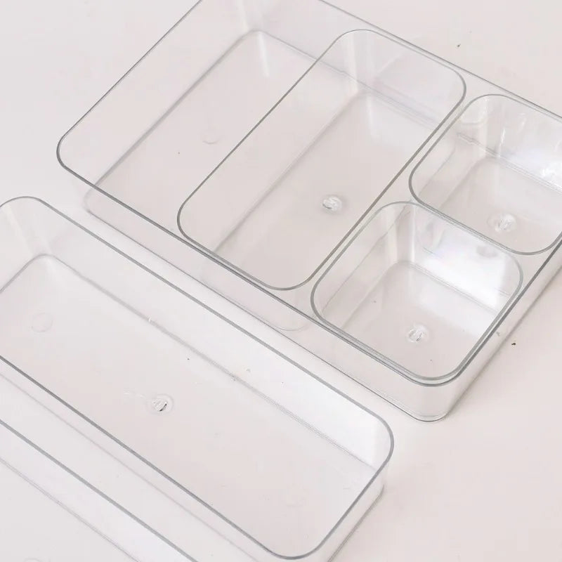 Desk Drawer Organizers Clear Cosmetic Storage Box Transparent Stationery Organizer Storage Bin Kitchen Bathroom Organizer Tools