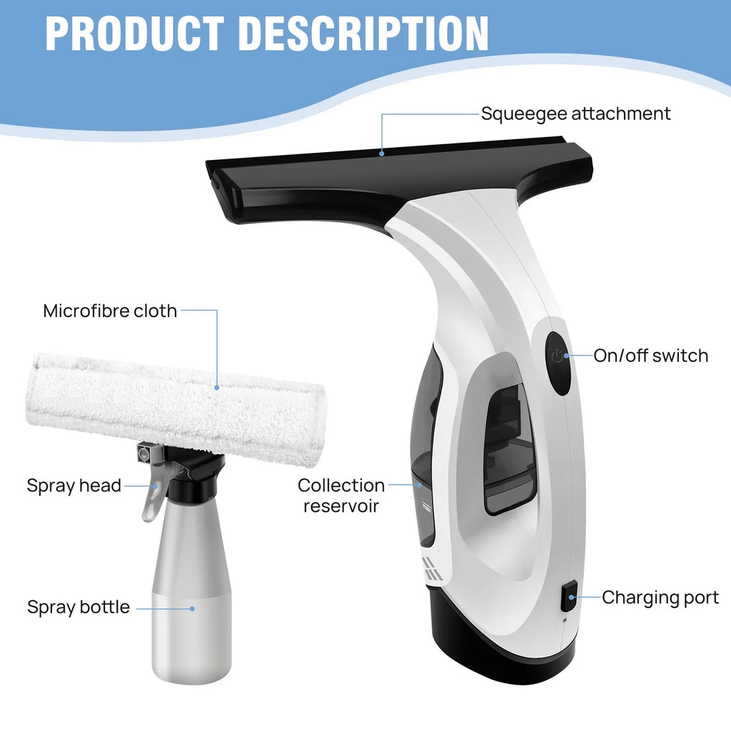 Home Cleaning Electric Window Cleaner Glass Window Cleaning Tool Car Glass Wiper Rechargeable Home Cleaning Tool with Handle