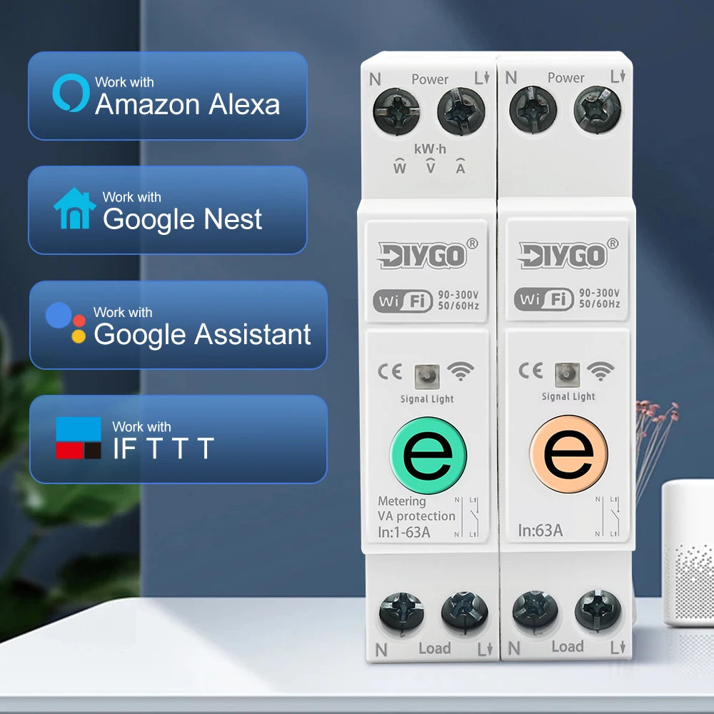 EWeLink DGB-63E/63ET 63A Smart WIFI Home Circuit Breaker Timer Remote Control Real-monitoring Switch Energy Meter Kwh Metering
