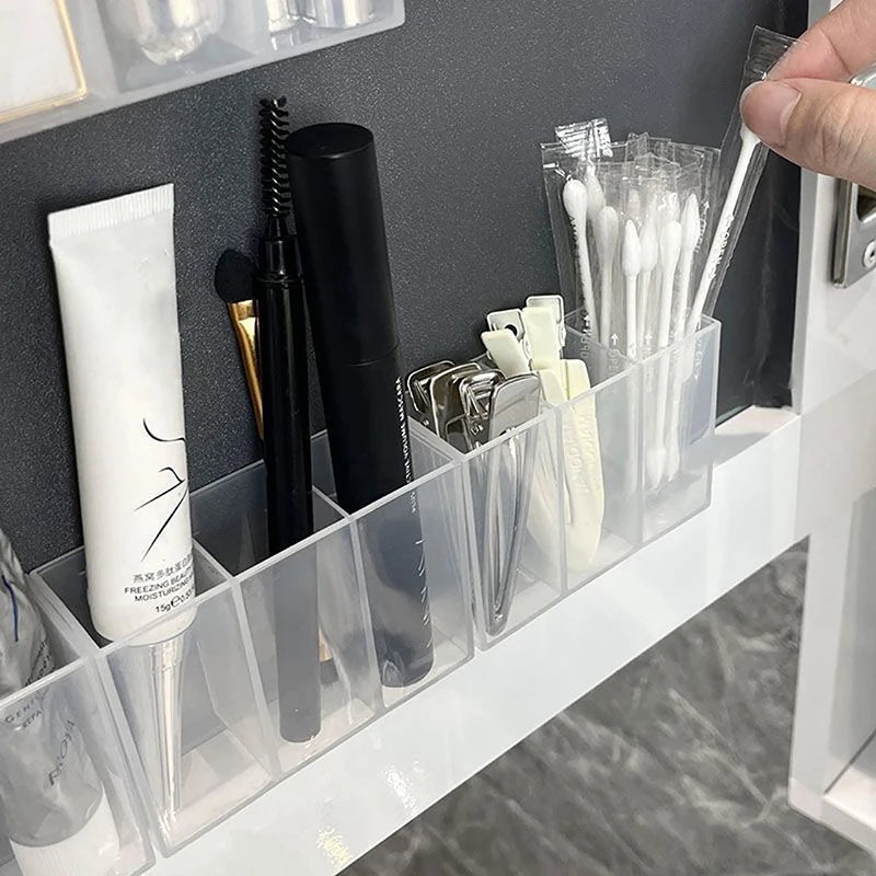 Wall Mounted 3Grids Organizer Mirror Cabinet Self-adhesive Small Objects Storage Box Eyebrow Pencil Lipstick Lip Glaze Organizer