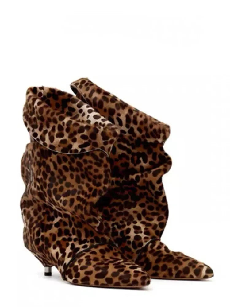 2024 Autumn/Winter New Women's Thin Heel Short Boots Fashion Pointed Wide Tube Folded Stacked Boots Women's Large Ankle Boots