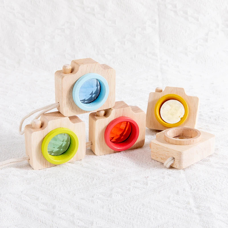 Baby Wood Colorful Camera Kaleidoscope Toys for Children Rainbow Wooden Toys for Children Kids Learning Early Educational Game