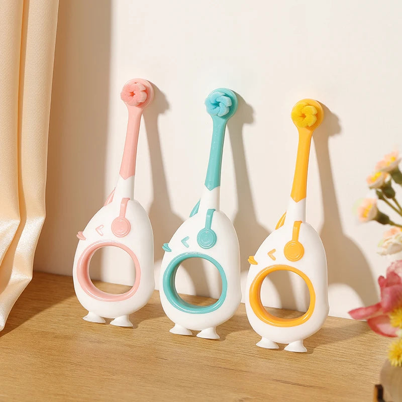 Cute Baby Toothbrush for Infants and Toddlers Aged 0-3, Cartoon Small Head Baby Toothbrush, Individually Packaged, with Suction Cup at the Bottom for Standing