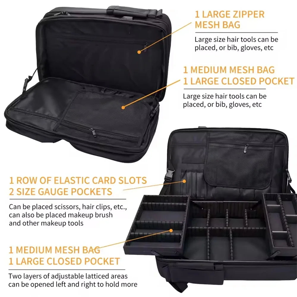 Makeup Travel Backpack with Sliding Large Cosmetic Storage Organizer Bag Trays Adjustable Dividers Partition Barber Tools Bag ﻿