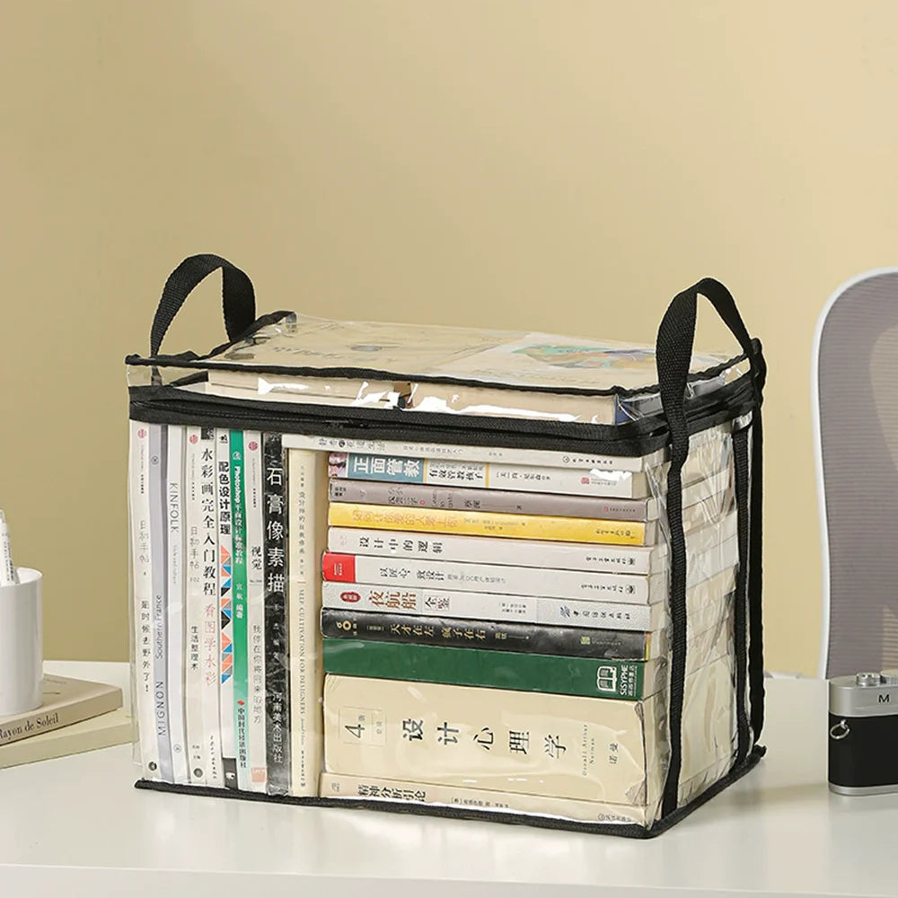 Foldable Book Box Student Dormitory Classroom Book Organizer Transparent Waterproof Household Book Organizing Storage Box Props