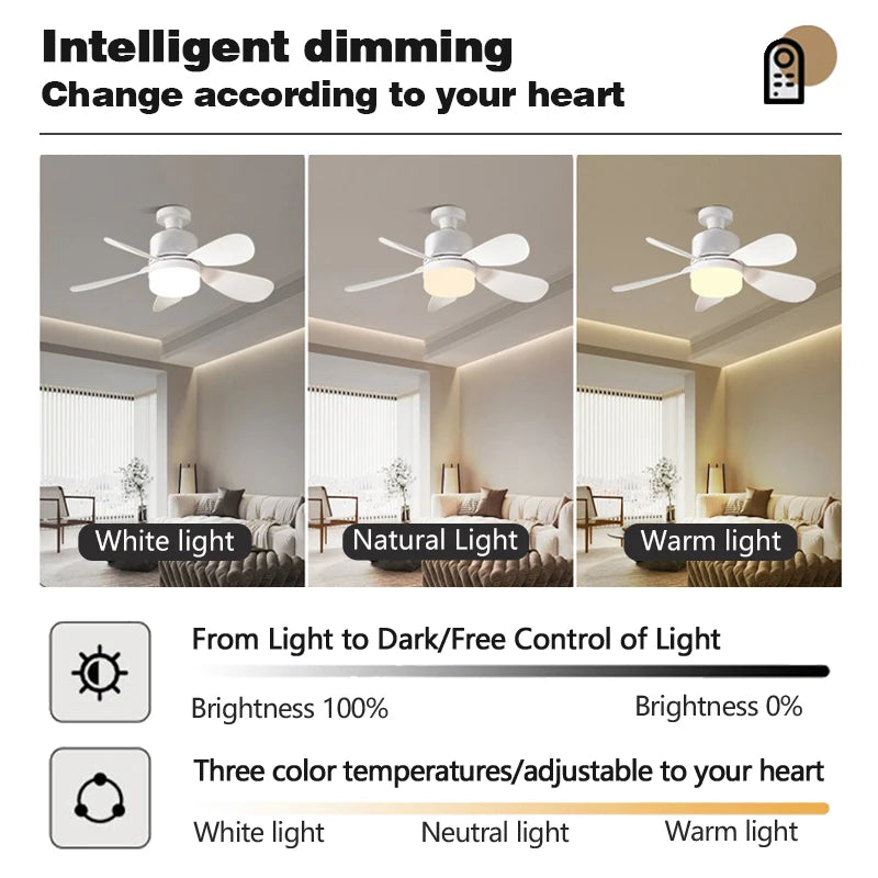 Smart 2-in-1 LED Ceiling Fan with Remote Control Dimming Lighting E27 Silent Fan Bedroom Living Room Kitchen Home Electric Fans