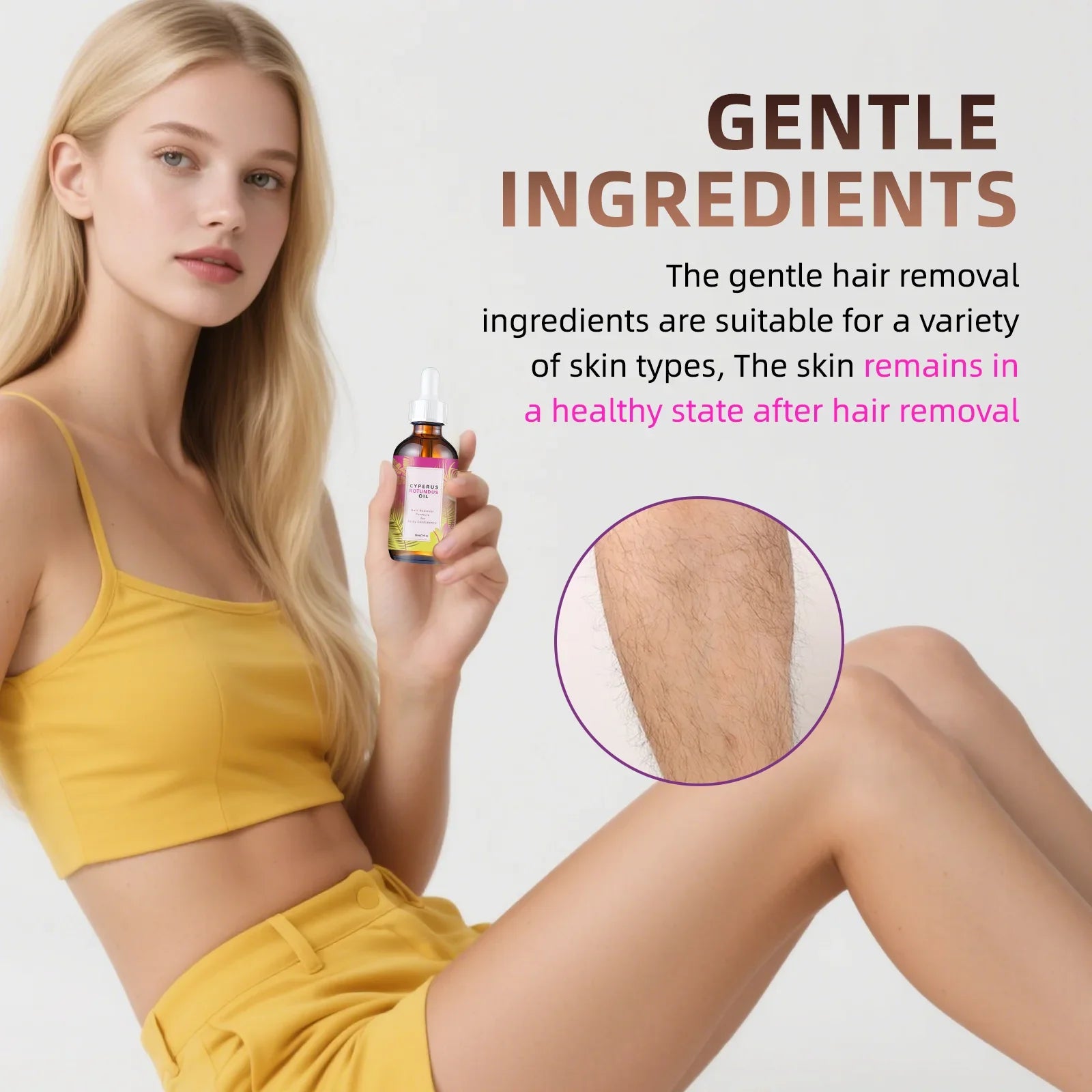 Hair Removal Oil 60ml - Natural Hair Growth Inhibitor with Jojoba & Almond Oil, Gentle Formula for Smooth Skin, All Skin Types