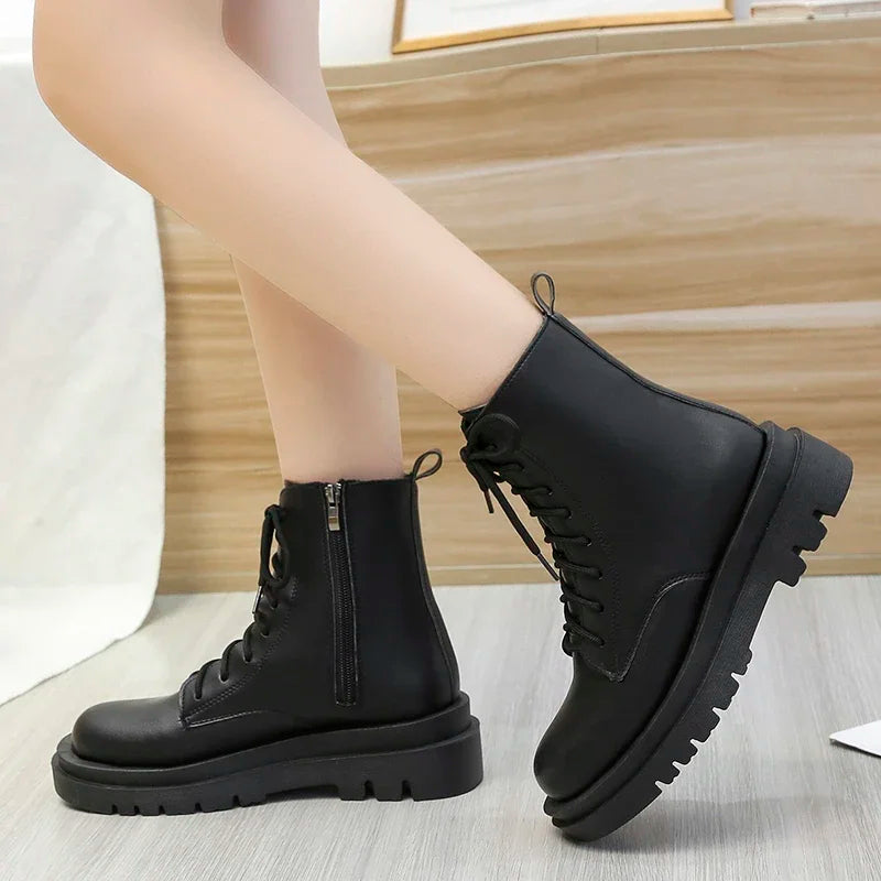 New Women's Platform Shoes Autumn Round Toe Side Zipper Ankle Boots for Women Casual Sneakers Outdoor Women's Platform Boots