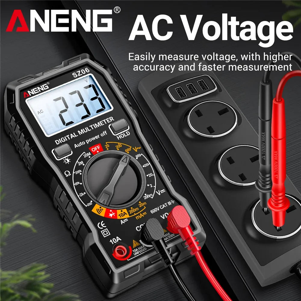 Smart Digital Multimeter ANENG 600V AC/DC Voltage multimetro 2000 Count 10A DC Current Testing Ohm Resistance Diode test Tools