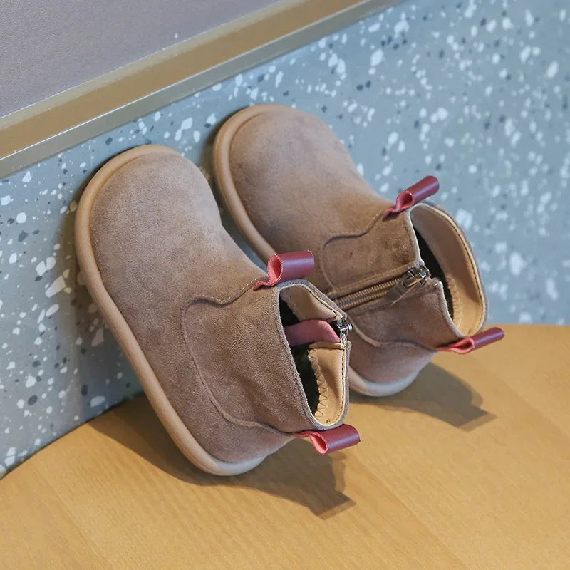 Children Boots Autumn Winter Kids Warm Fur Shoes Vintage Style Toddler Boys Girls Soft PU Leather Ankle Boots Yellow, Green