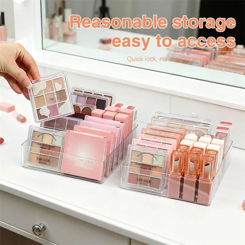 Makeup Organizer for Eyeshadow Palette and Lipstick Organizer 7 Section Desktop Divided Clear Plastic Cosmetic Tools Organizer