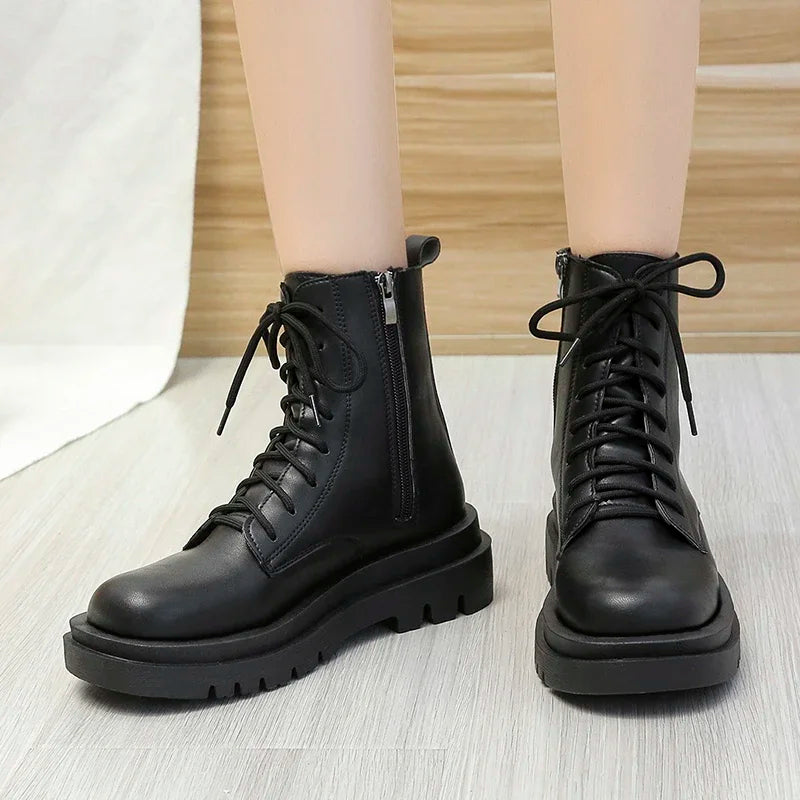New Women's Platform Shoes Autumn Round Toe Side Zipper Ankle Boots for Women Casual Sneakers Outdoor Women's Platform Boots
