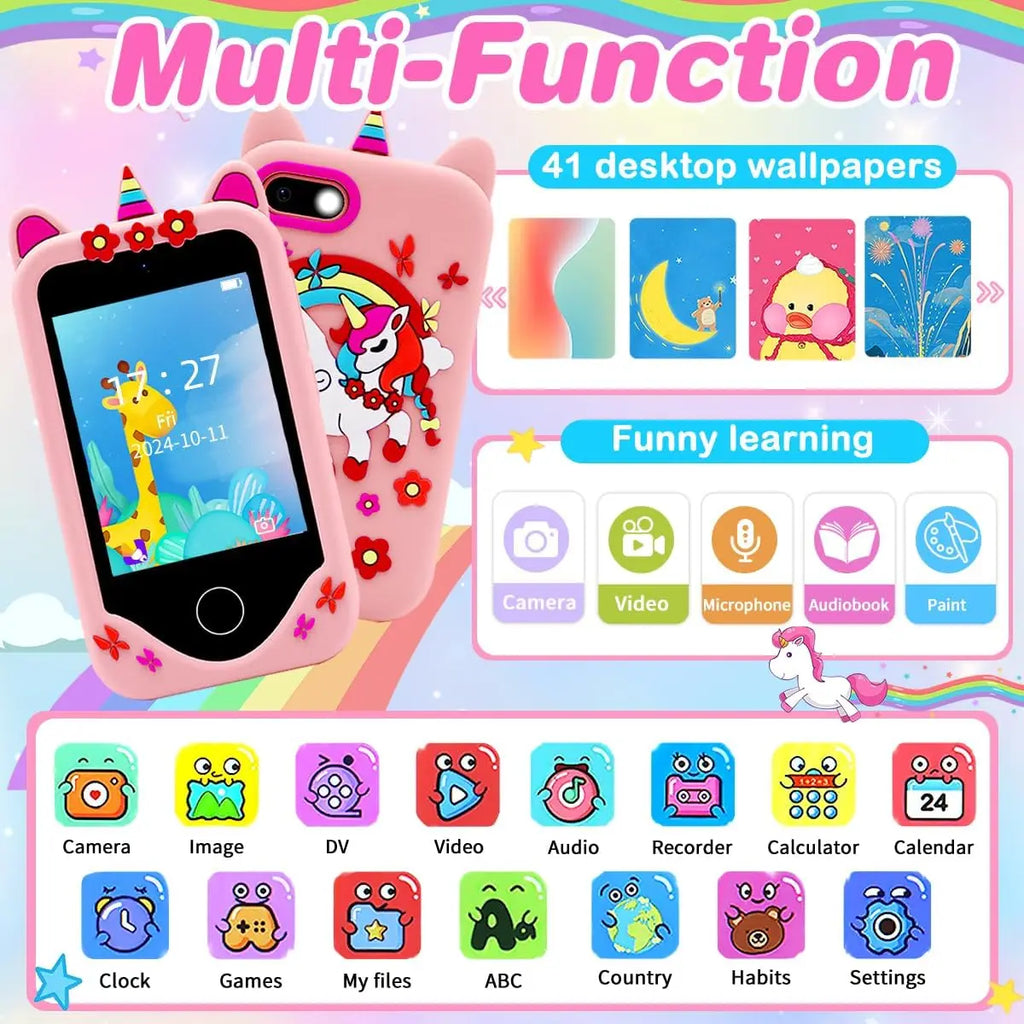 Kids Smart Phone Toy TouchScreen Unicorn Baby Mobile MP3 Music Player Digital Camera Educational Toys Girls Boys Birthday Gifts