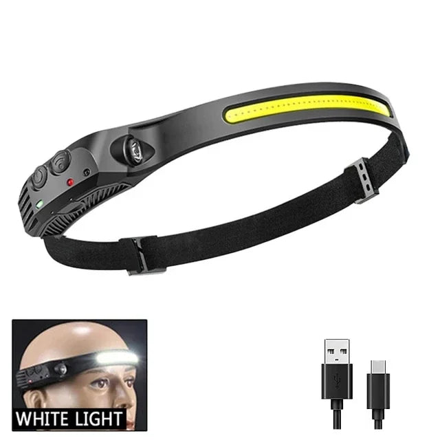 LED COB Induction Headlamp Built-in Battery Sensor Head Flashlight USB Rechargeable 5 Lighting Modes Waterproof Headlight