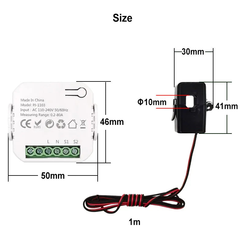 Smart WiFi Digital Energy Meter 80A with CT Clamp Sensor App Real-time Monitor Power Consumption AC100-240V  Work with Tuya