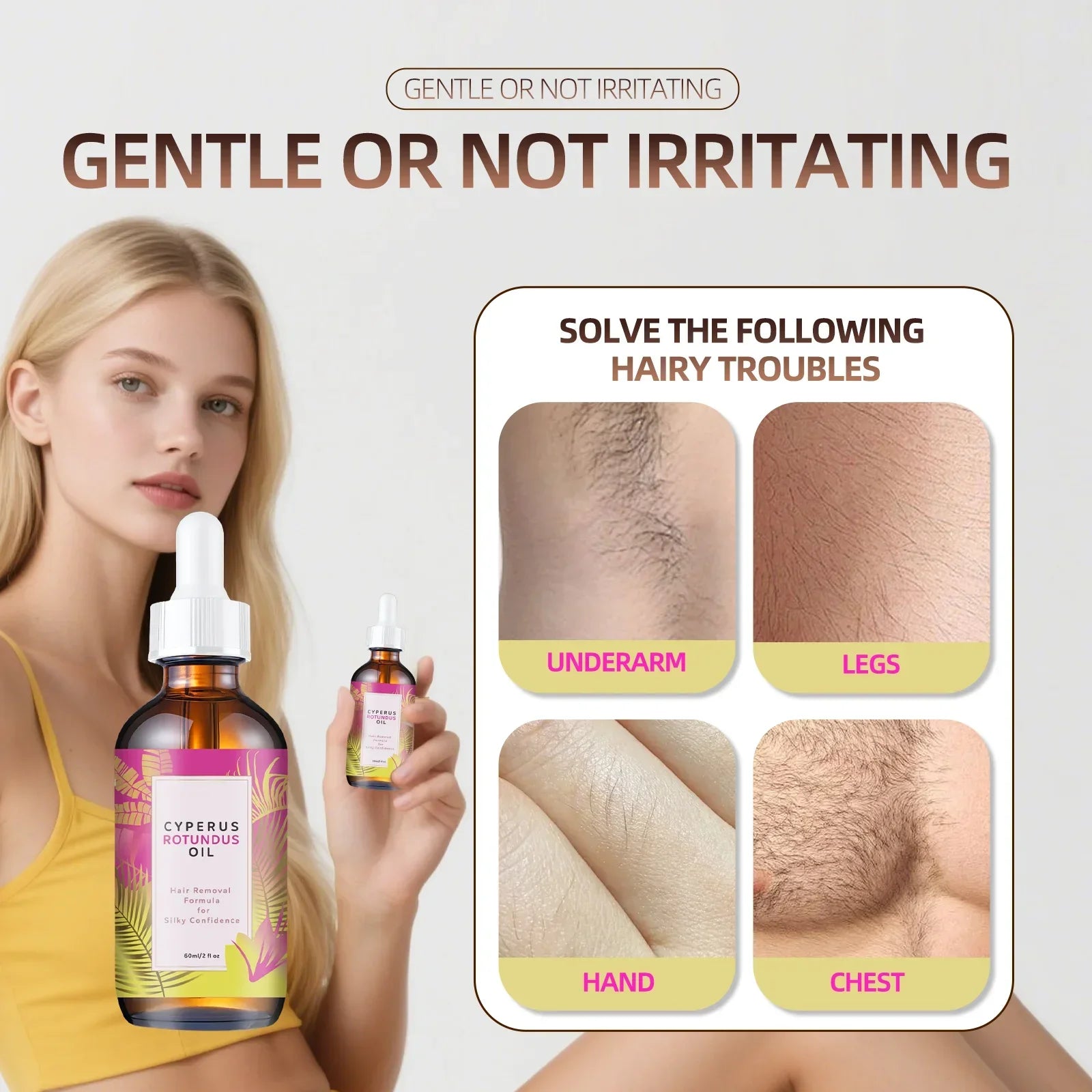 Natural Hair Inhibitor Body Oil 60ml - Jojoba & Almond Formula Gently Slows Growth & Smooths Skin for All Types.