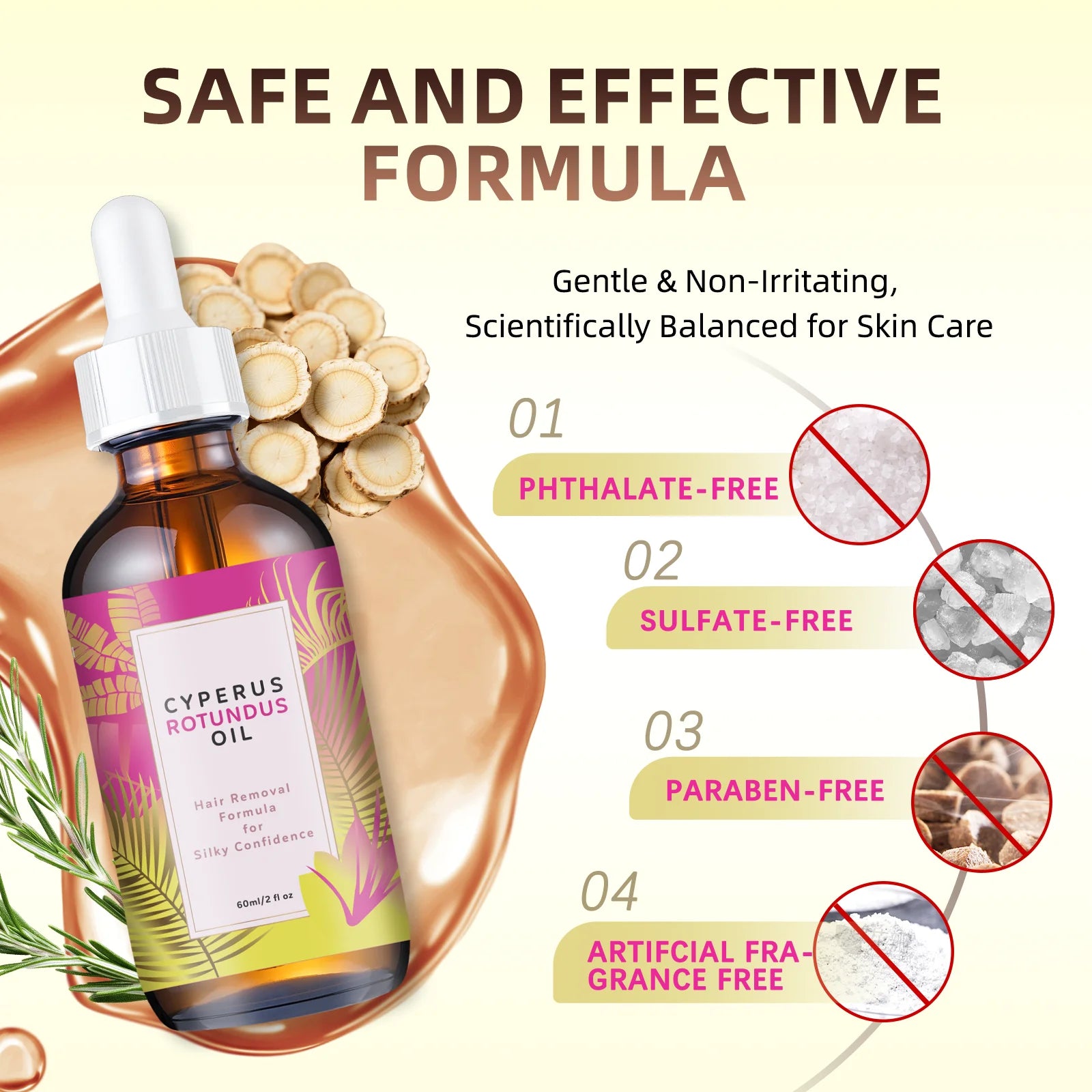 Natural Hair Minimizing & Skin Softening Oil 60ml - Jojoba & Almond Formula for Gentle Hair Growth Control & Smooth Skin Feel.