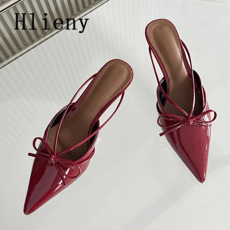 Hlieny Fashion Design Butterfly-Knot Pointed Toe Low Thin Heels Mules Slippers Women Pumps Shallow Slingback Sandal Female Shoes