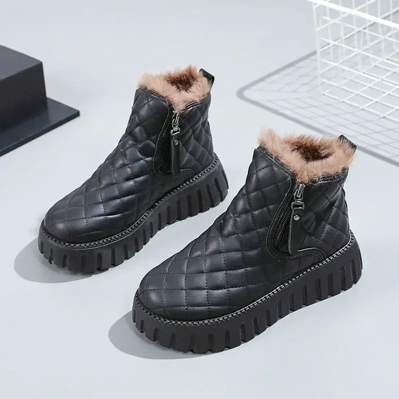 Woman Shoes Round Toe Elegant With Medium Heels Platform Snow Boots for Women Chunky Demi-season Anti Slip New In Spring Autumn