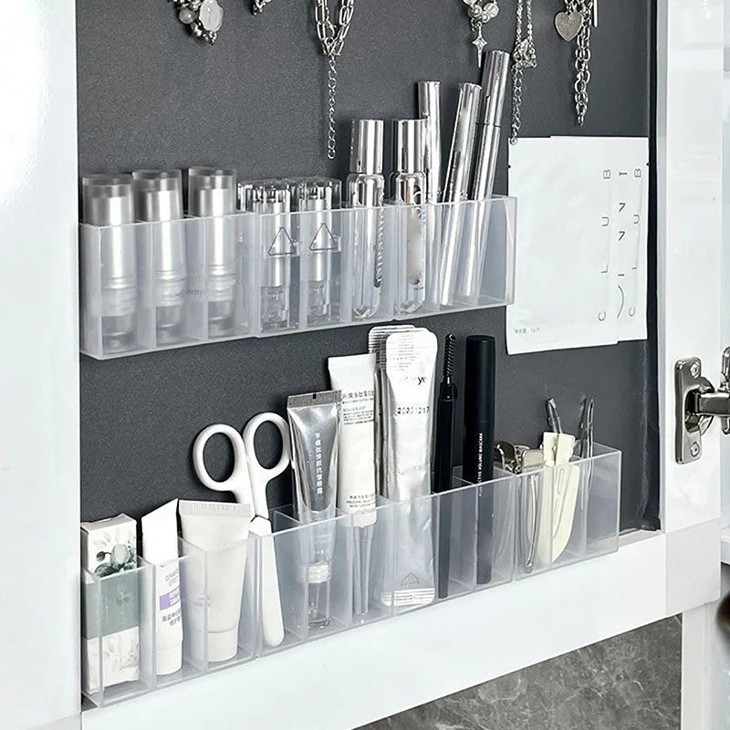 Wall Mounted 3Grids Organizer Mirror Cabinet Self-adhesive Small Objects Storage Box Eyebrow Pencil Lipstick Lip Glaze Organizer