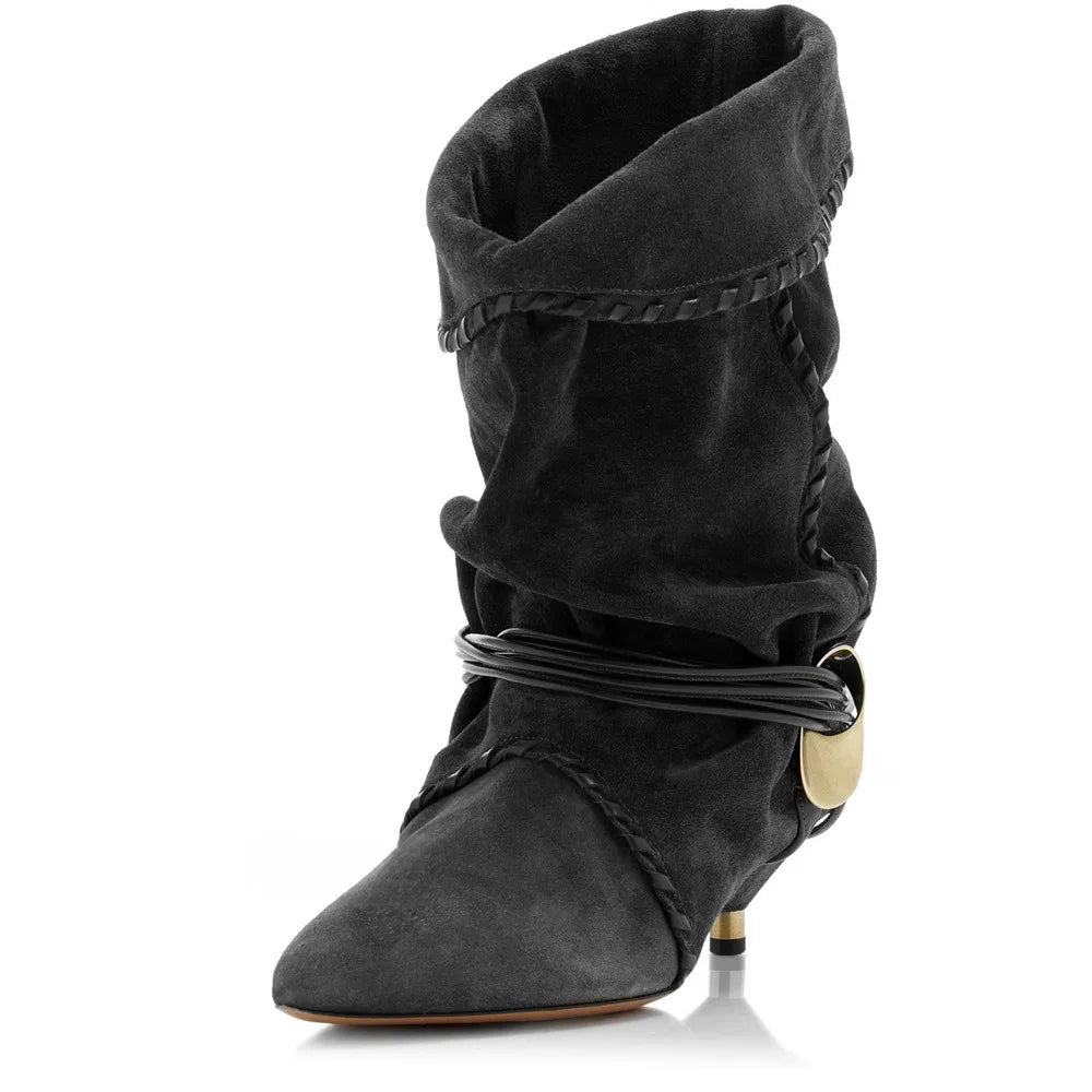 2024 Autumn/Winter New Women's Thin Heel Short Boots Fashion Pointed Wide Tube Folded Stacked Boots Women's Large Ankle Boots