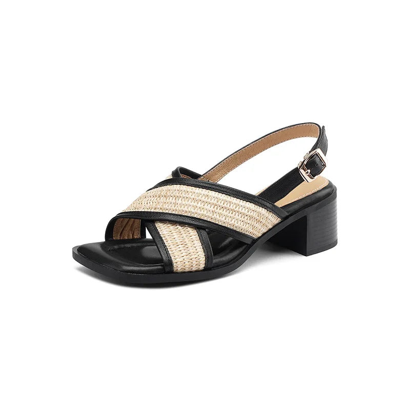 Thick Heel Sandals for Women Summer 2024 New Style Color Matching Cross Women's Flip Flops Comfortable Woman Shoes Sandal Female