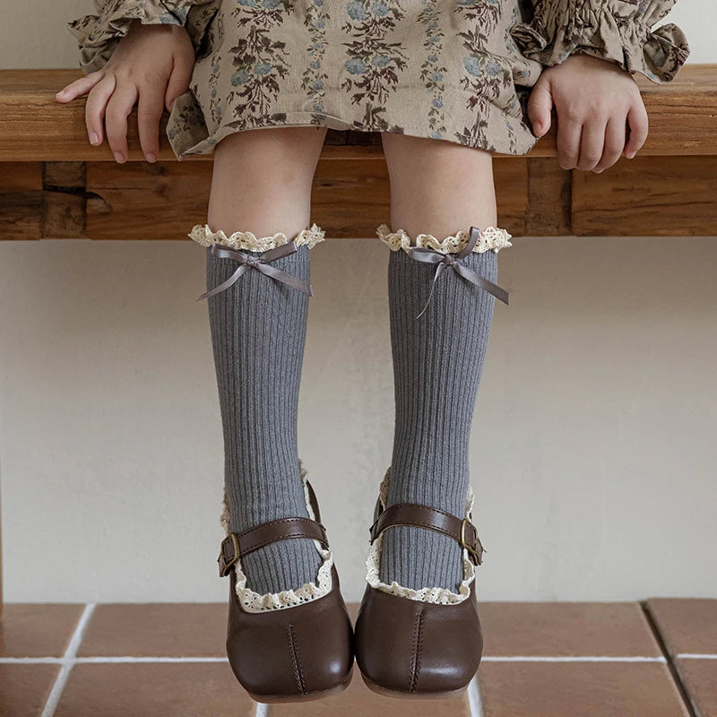 1 Pairs Korean Children Socks Autumn Baby Girls Knee High Socks Soft Cotton Lace Stuff Princess  Ruffle kids Socks For 0-8Year