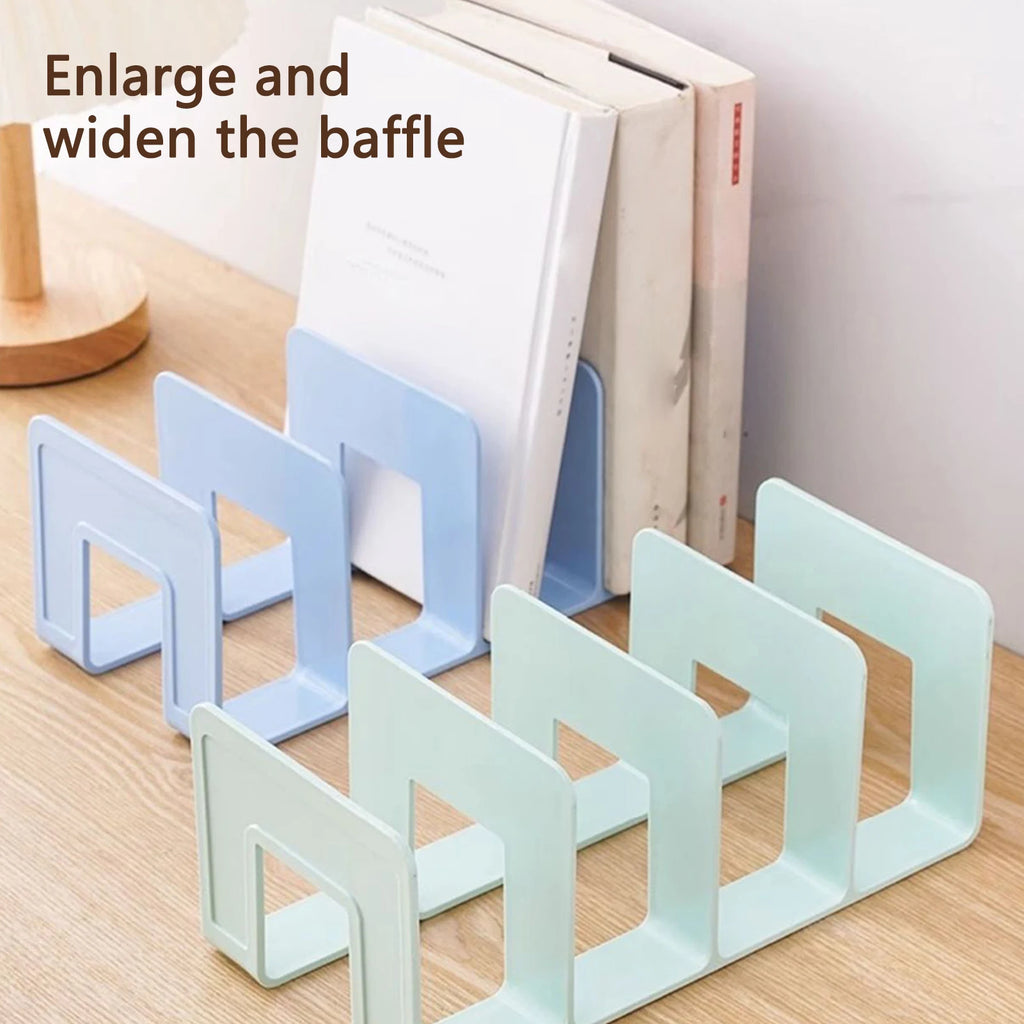 4 Compartments Rack Book Organizer ABS Bookends Stand Bookshelf Divider Book Paper Files Storage Rack for Home Office Classroom