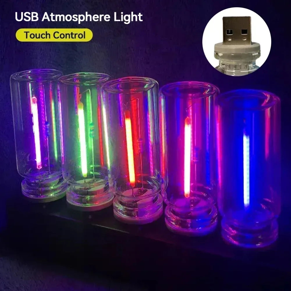Car USB Night Light Touch Dimmable LED Filament Lamp Portable Lighting Plug and Play Decorative Atmosphere Light for Car Bedroom
