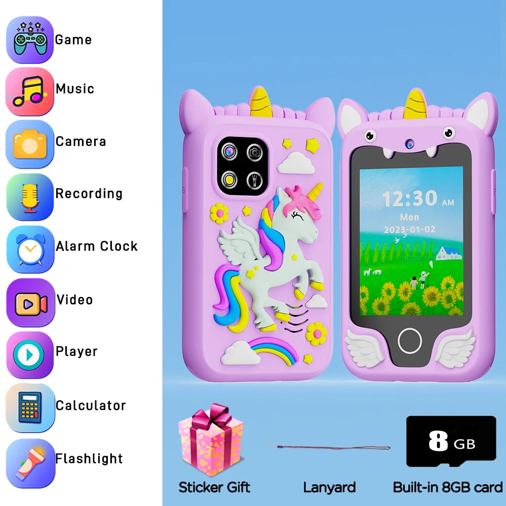 Kids Smart Phone Toy TouchScreen Unicorn Baby Mobile MP3 Music Player Digital Camera Educational Toys Girls Boys Birthday Gifts