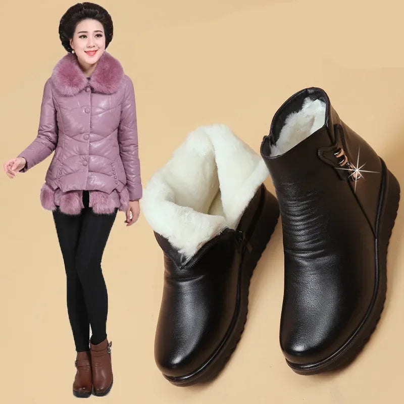 Women Shoes Ankle Boots Winter Plush Warm Soft Sole Anti Slip Waterproof Comfortable Outdoor Zipper Cold Proof Women Boots