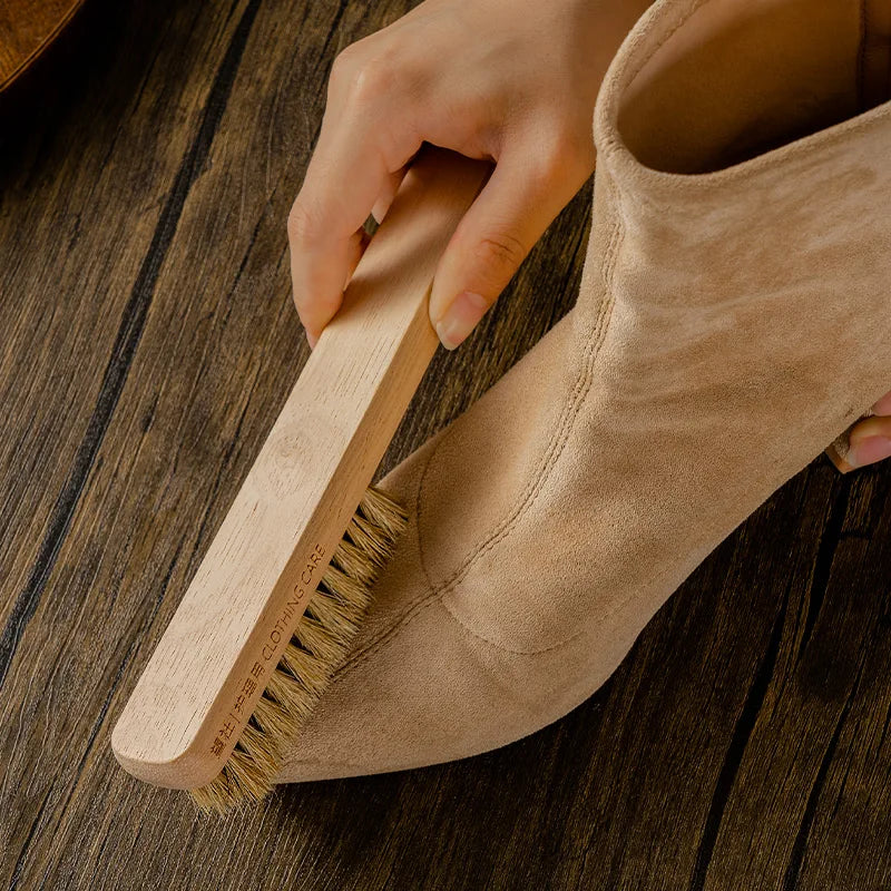 Multifunctional Home Cleaning Brush - Wooden Handle, Boar Bristle, Hanging Hole for Laundry & Shoes