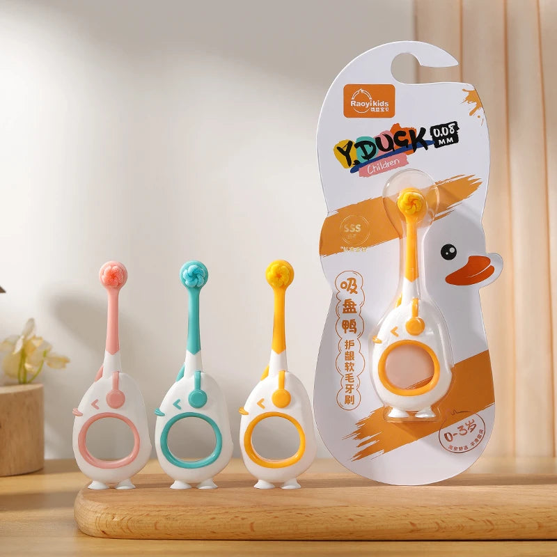Cute Baby Toothbrush for Infants and Toddlers Aged 0-3, Cartoon Small Head Baby Toothbrush, Individually Packaged, with Suction Cup at the Bottom for Standing