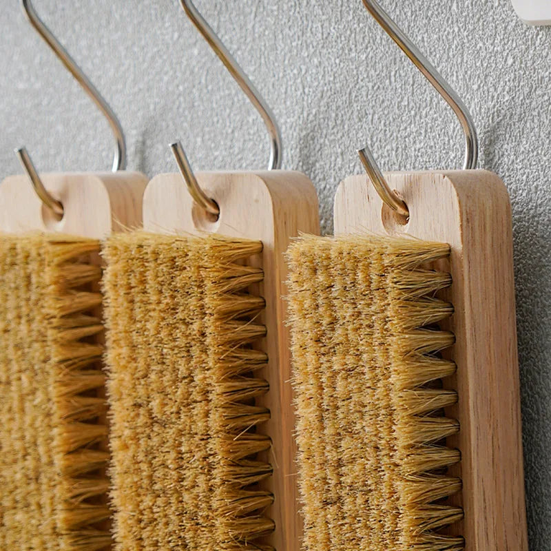 Multifunctional Home Cleaning Brush - Wooden Handle, Boar Bristle, Hanging Hole for Laundry & Shoes
