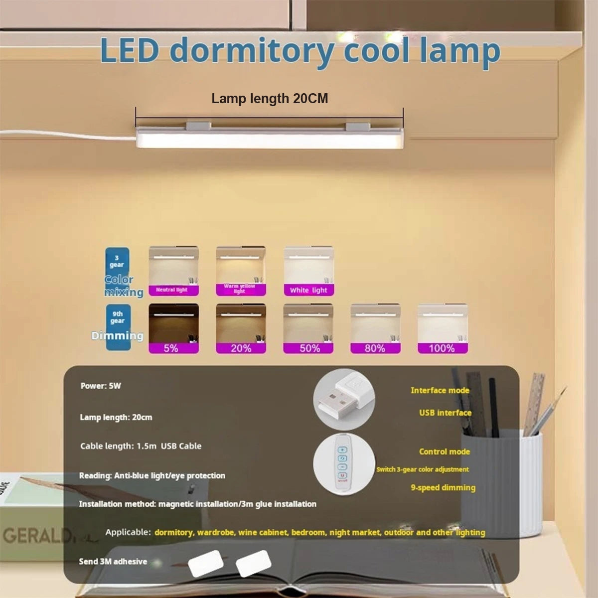 Led Light Tube Reading Lamp Learning 3colors Leds Night With Magnetic Usb Plug 20cm-50cm Strip Dimmable Bar Desk Bedside Cabinet
