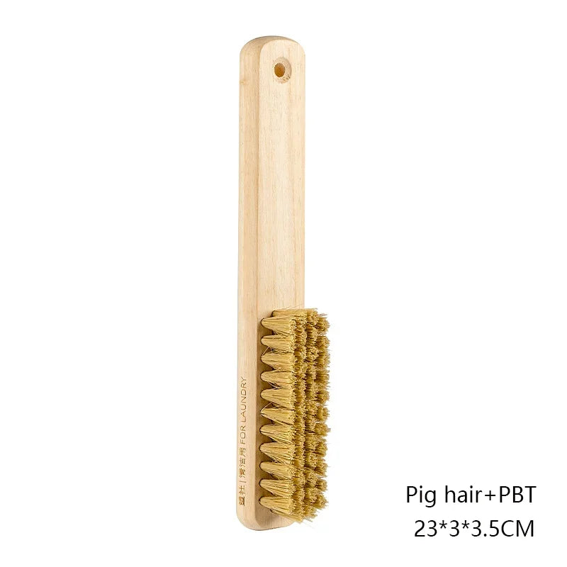 Multifunctional Home Cleaning Brush - Wooden Handle, Boar Bristle, Hanging Hole for Laundry & Shoes