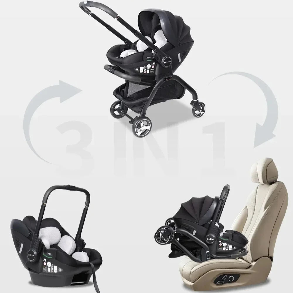 Kidilo 3-in-1 baby stroller, baby safety seat, newborn baby sleeping basket, portable 5 color choices Suitable for ages 0-1