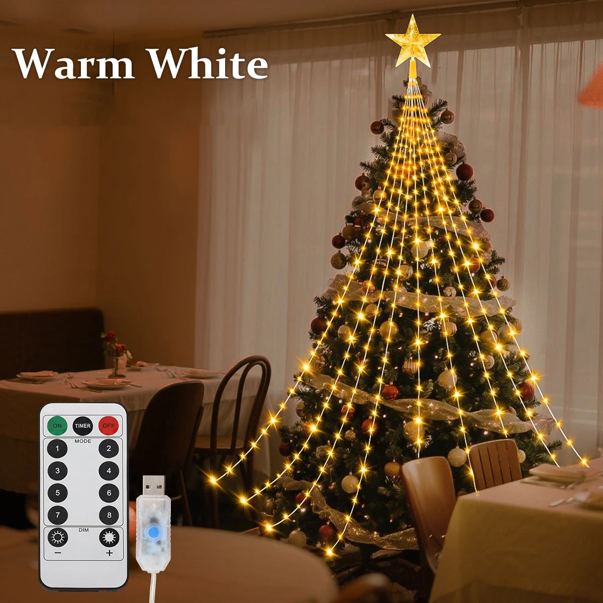 LED Outdoor Christmas Tree Decorations Lights USB 2/3M Waterproof Fairy String Lights 8 Modes Indoor Yard Wedding Party Lighting
