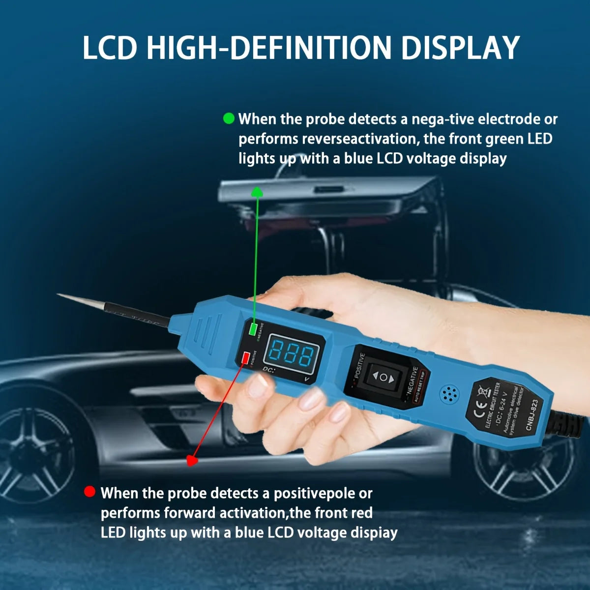 Smart Car Circuit Tester with Led Voltage Display, USB Powered, Compatible with 3.5-36V Dc Automotive Electrical Systems, Digital Multimeter Probe with Alligator Clips