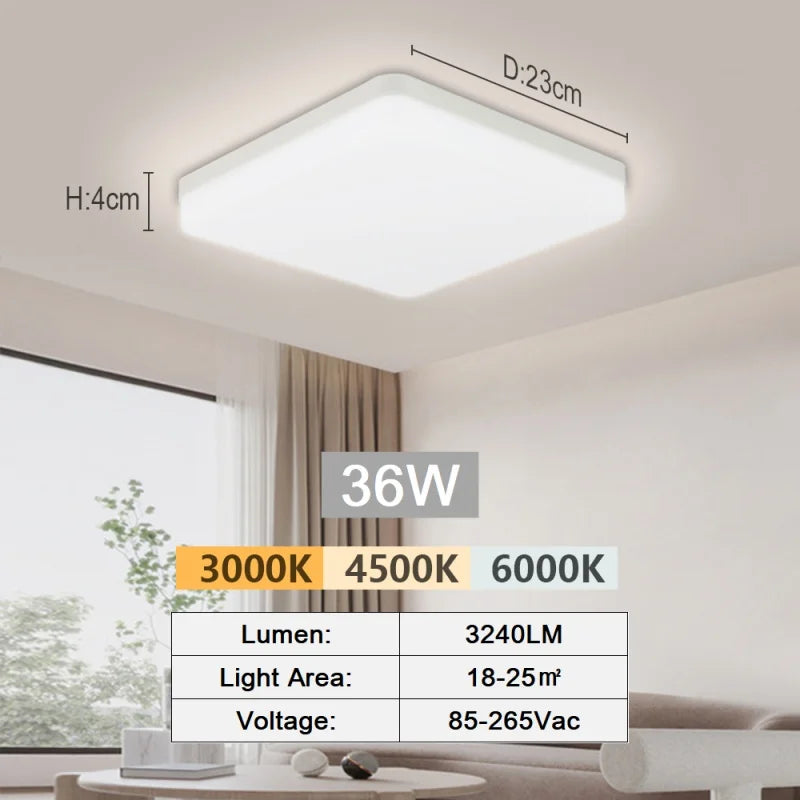 LED Ceiling Lamp 18-48W Flush Mount Fixture 3000K-6000K Daylight Modern Home Lighting for Bedroom  Living Room  Kitchen Hallway