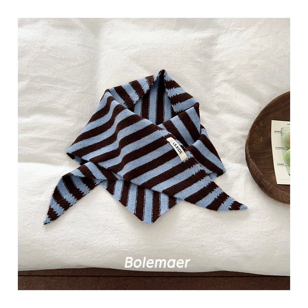 NewBaby Kids  Autumn Winter Black Apricot Striped Wool Knitted Scarf Small Scarf Versatile Warm Korean Triangle Warm Soft Scarf