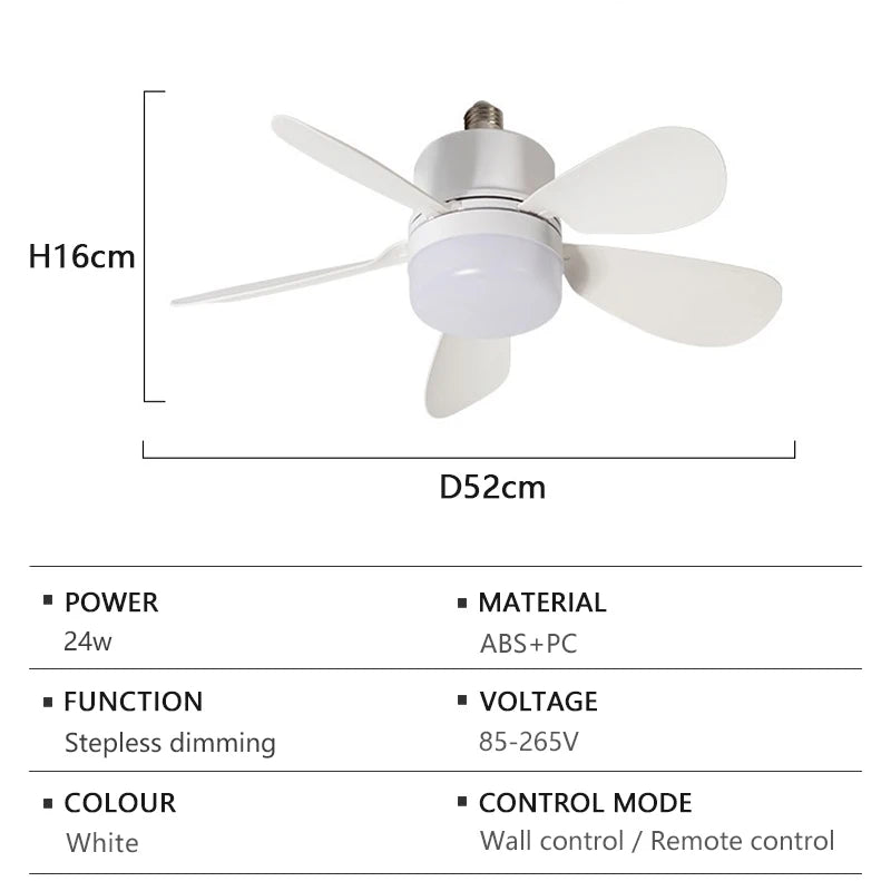 Smart 2-in-1 LED Ceiling Fan with Remote Control Dimming Lighting E27 Silent Fan Bedroom Living Room Kitchen Home Electric Fans