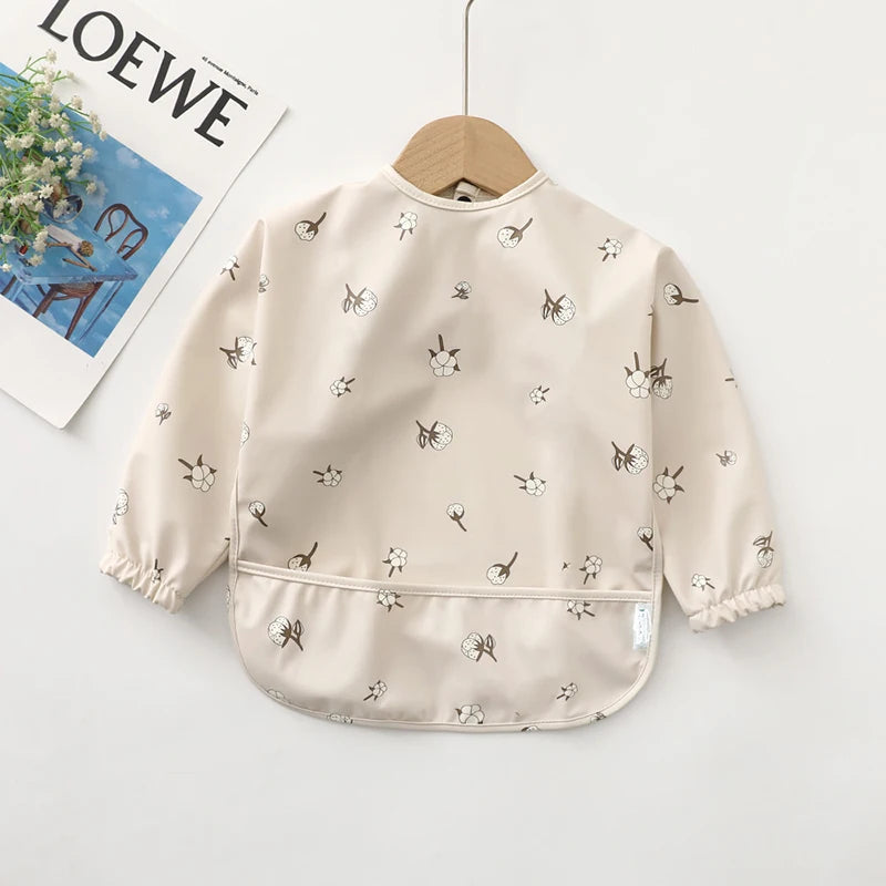 Kids Baby Feeding Bibs Waterproof Long Sleeve Apron with Pocket Toddler Burp Cloth Boys Girls Anti-dirty Art Smock Baby Stuff