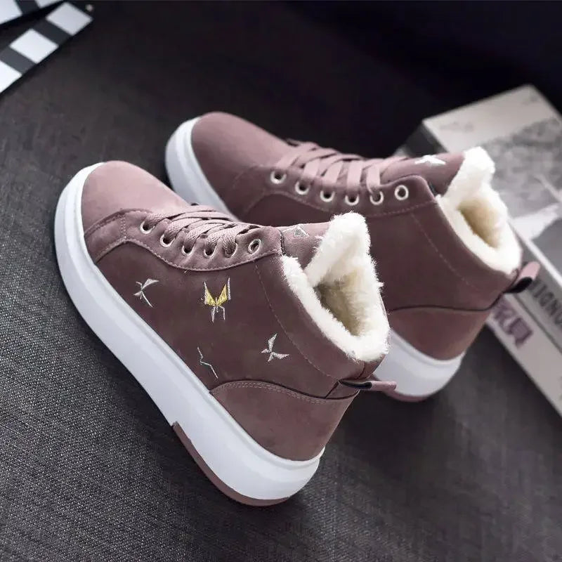 2024 Winter Boots Women Ankle Boots Warm PU Plush Winter Woman Shoes Sneakers Flats Lace Up Ladies Shoes Women Short Snow Boots