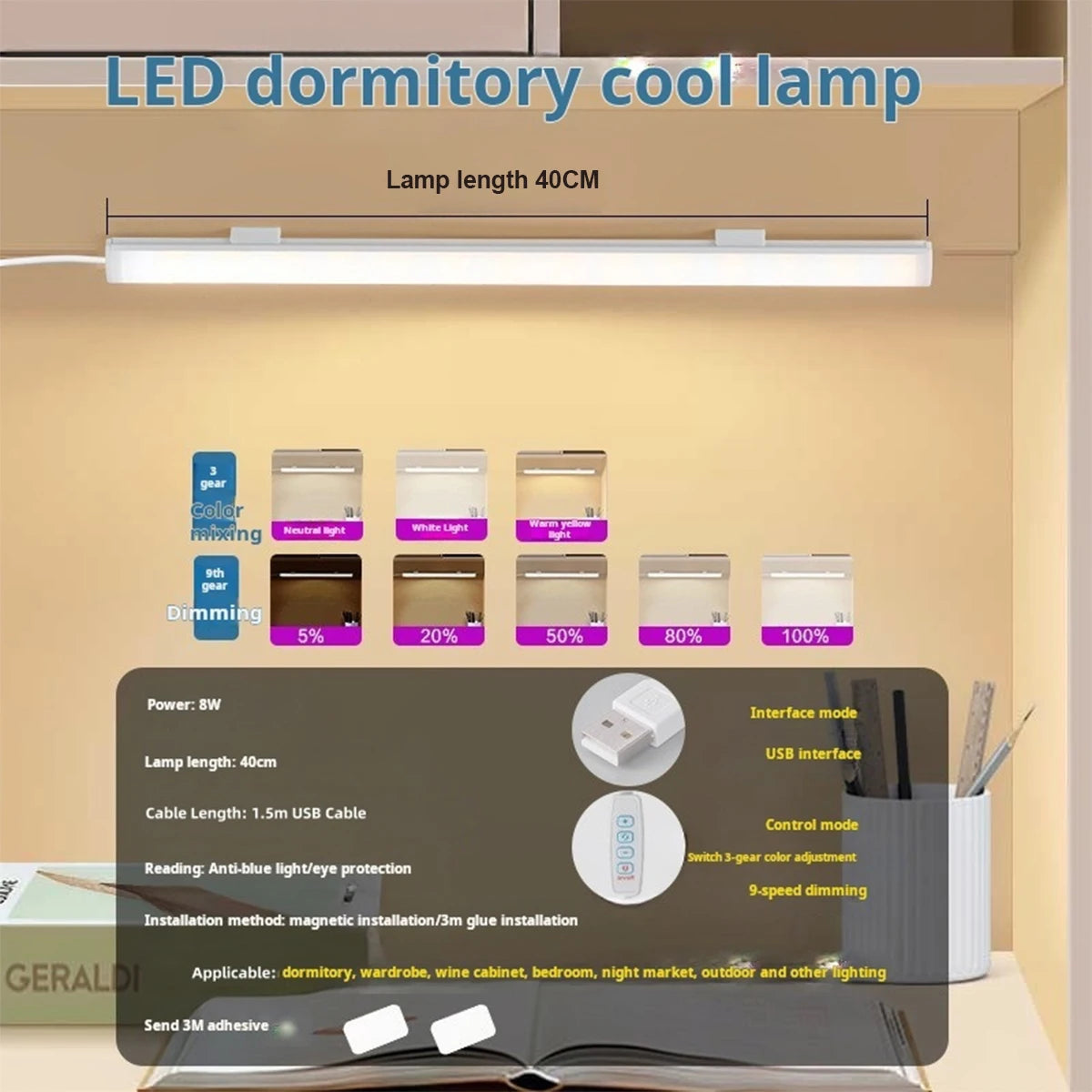 Led Light Tube Reading Lamp Learning 3colors Leds Night With Magnetic Usb Plug 20cm-50cm Strip Dimmable Bar Desk Bedside Cabinet
