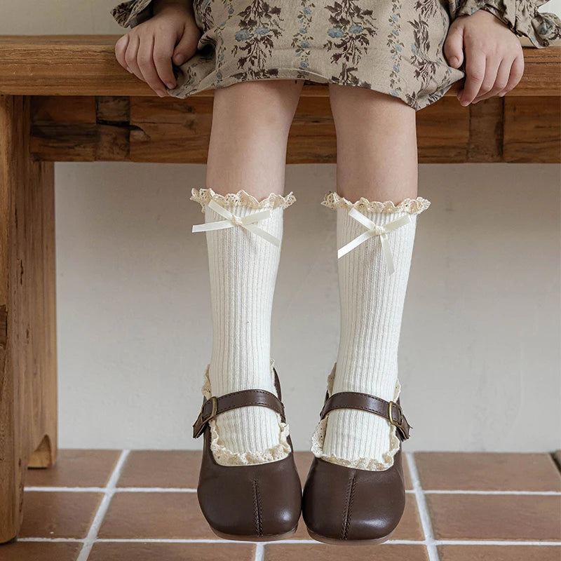1 Pairs Korean Children Socks Autumn Baby Girls Knee High Socks Soft Cotton Lace Stuff Princess  Ruffle kids Socks For 0-8Year