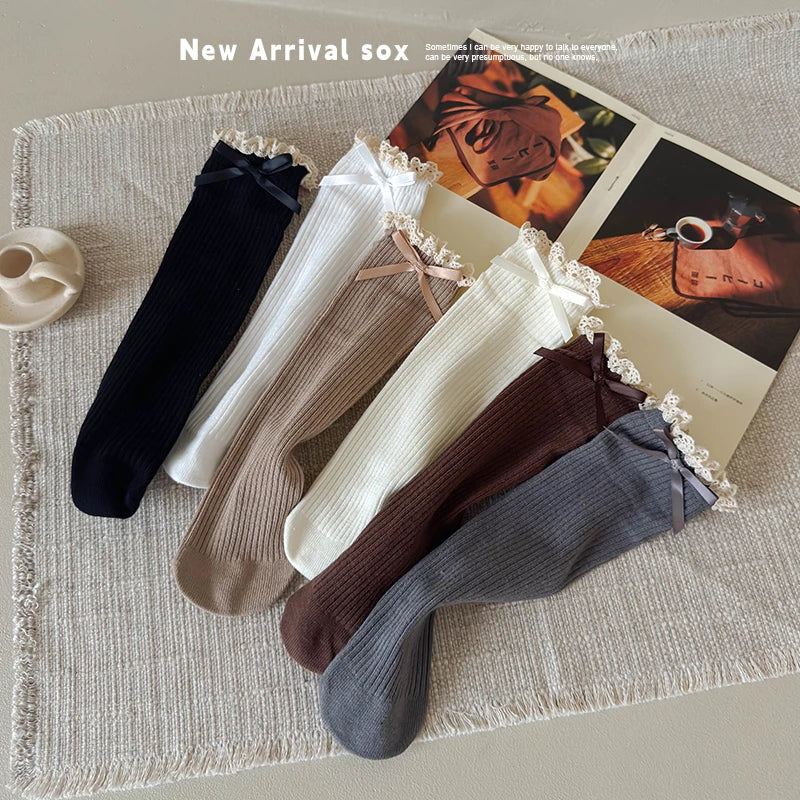 1 Pairs Korean Children Socks Autumn Baby Girls Knee High Socks Soft Cotton Lace Stuff Princess  Ruffle kids Socks For 0-8Year