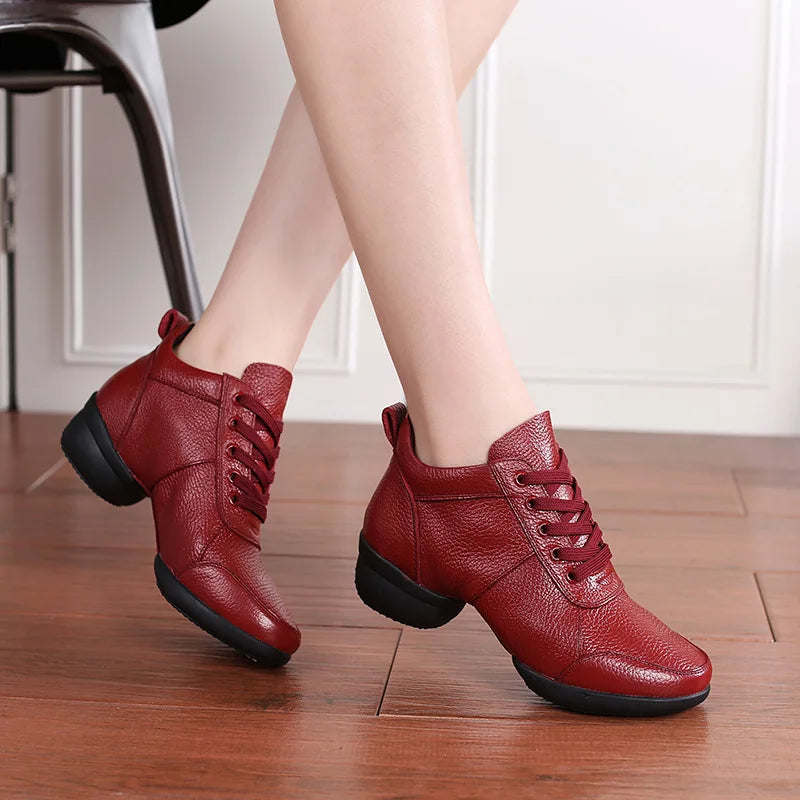 XIHAHA Women Genuine Leather Dance Shoes Boots Square Dance Shoes Increase Sneakers Boots Soft Sole Woman Shoes Modern