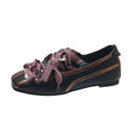 Mary Jane Ballet Flats Round Toe Low Heel Black Purple Lace-up Silver Metal Charm Designer Luxury Shoes Ballerinas Women's Shoes